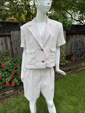 Banana Republic Linen-Blend Herringbone Trouser Short Blazer Set Women's Size 12